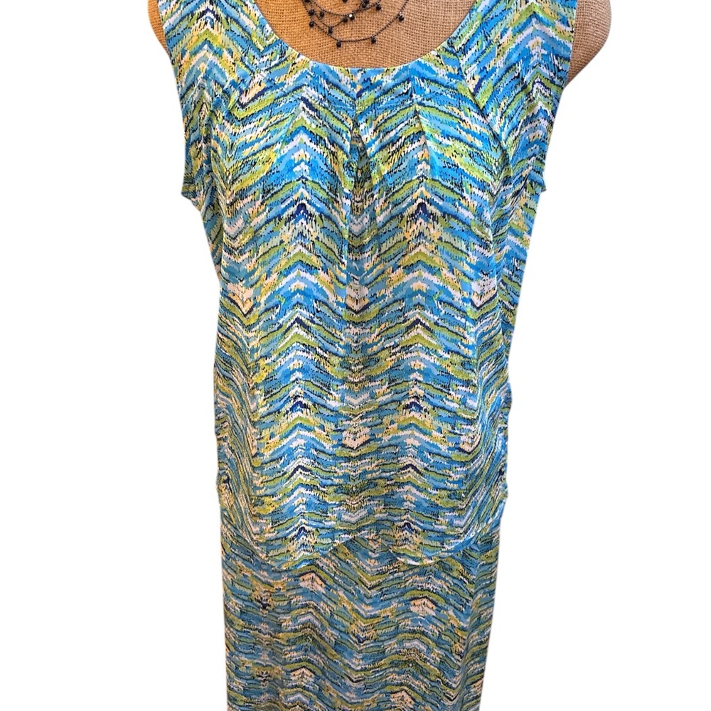 Kasper Blue and Green Abstract skirt and top